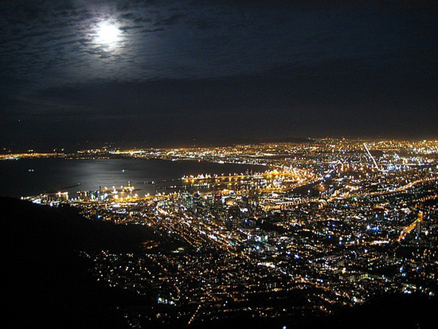 The night time view from Lion's Head in Cape Town